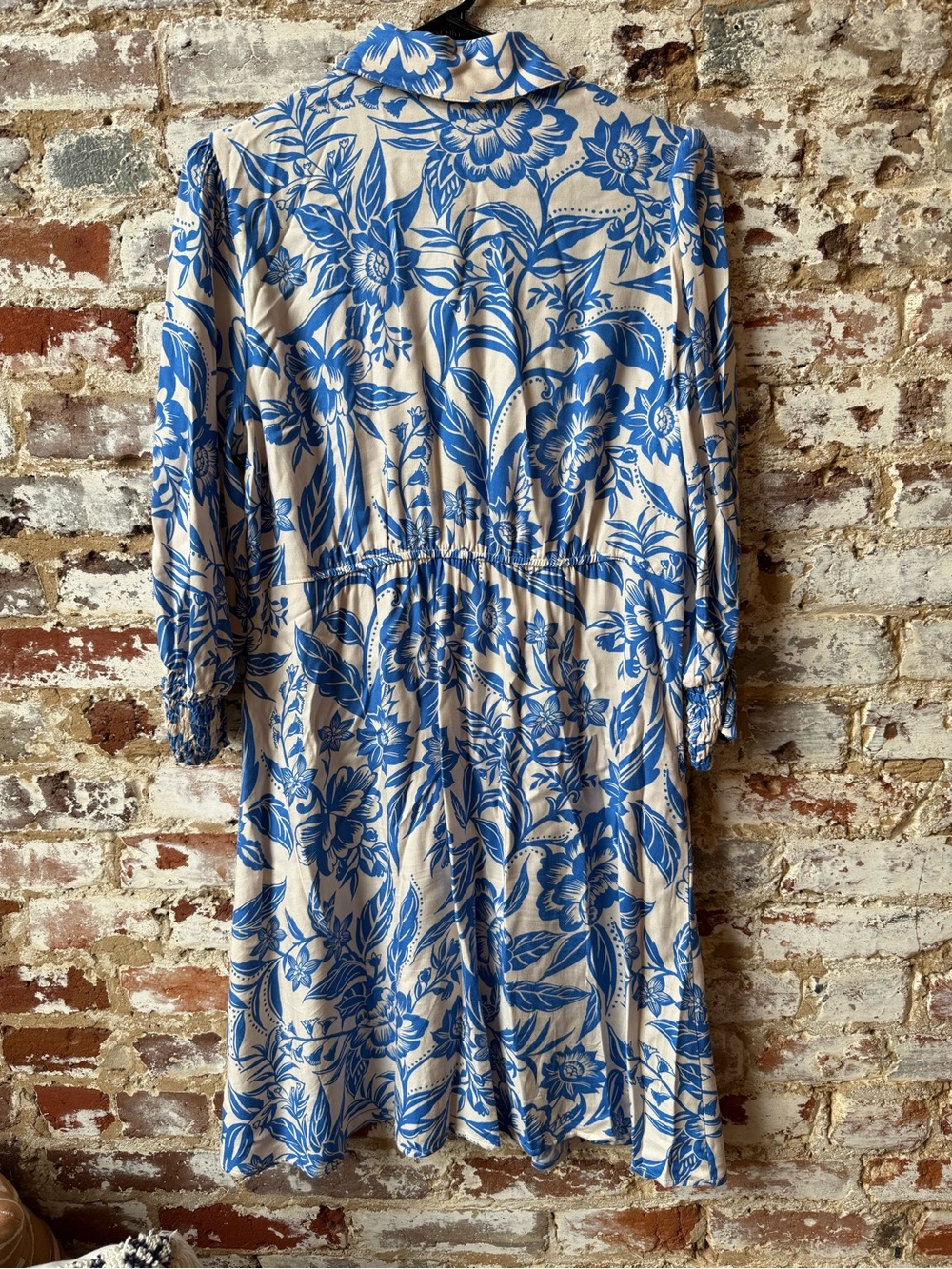 CAbi Blue Floral Button-Front Shirt Dress on Cream - Picture 5 of 8